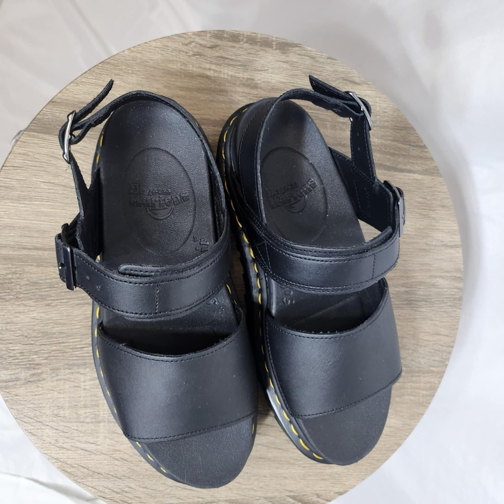 Dr. Martens Womens Size 8 Voss Hydro Leather Platform Sandals Black Buckled - Picture 2 of 11